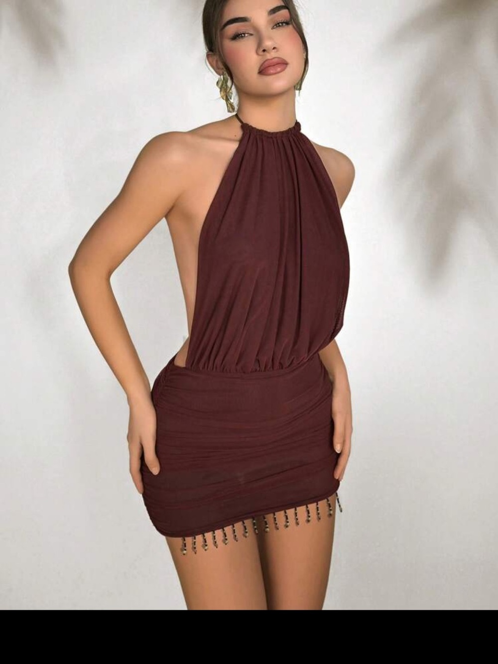 Sleeveless Halter Bodycon Mini Dress in Brown